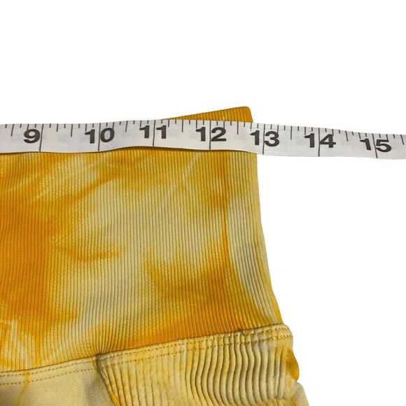 Yoga Trendy Allover Print Wideband Waist Sports Short Tie Die Yellow W26 - Picture 8 of 12